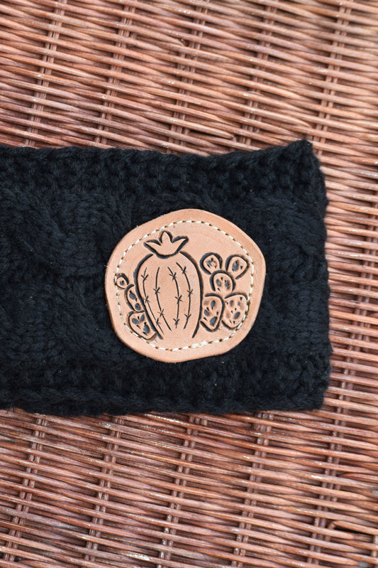 hand tooled leather patch on headband