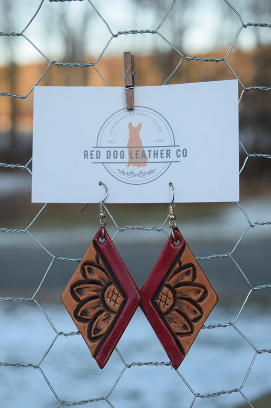 oxblood sunflower earrings